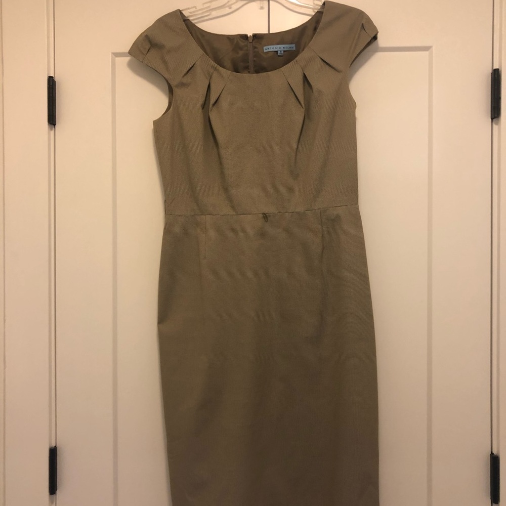 Antonio Melani Khaki Cap Sleeve Houndstooth Sheath